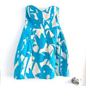 Shoshanna Blue and Off-White Strapless Dress